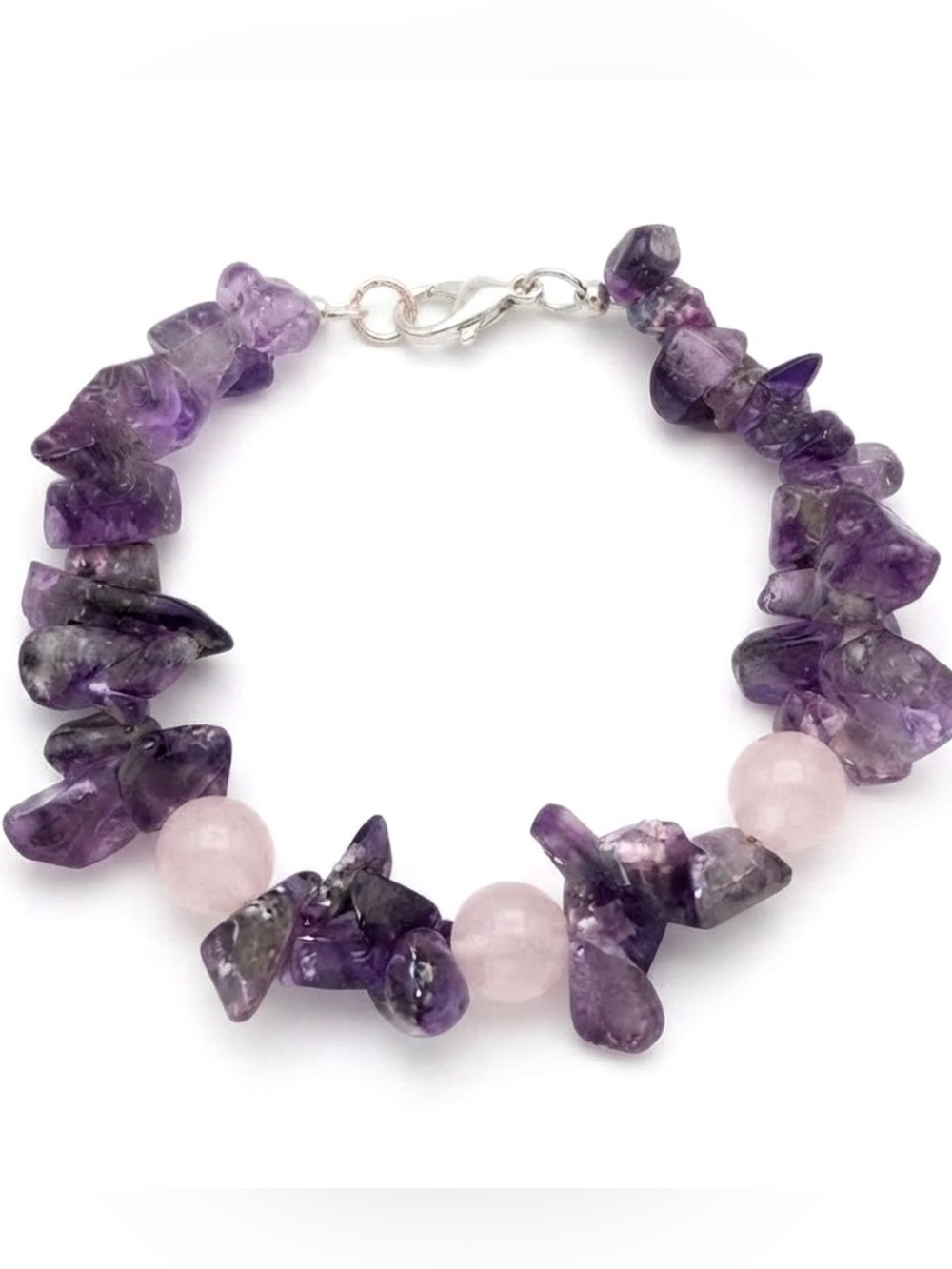 Amethyst and Rose Quartz Beaded Women's Bracelet